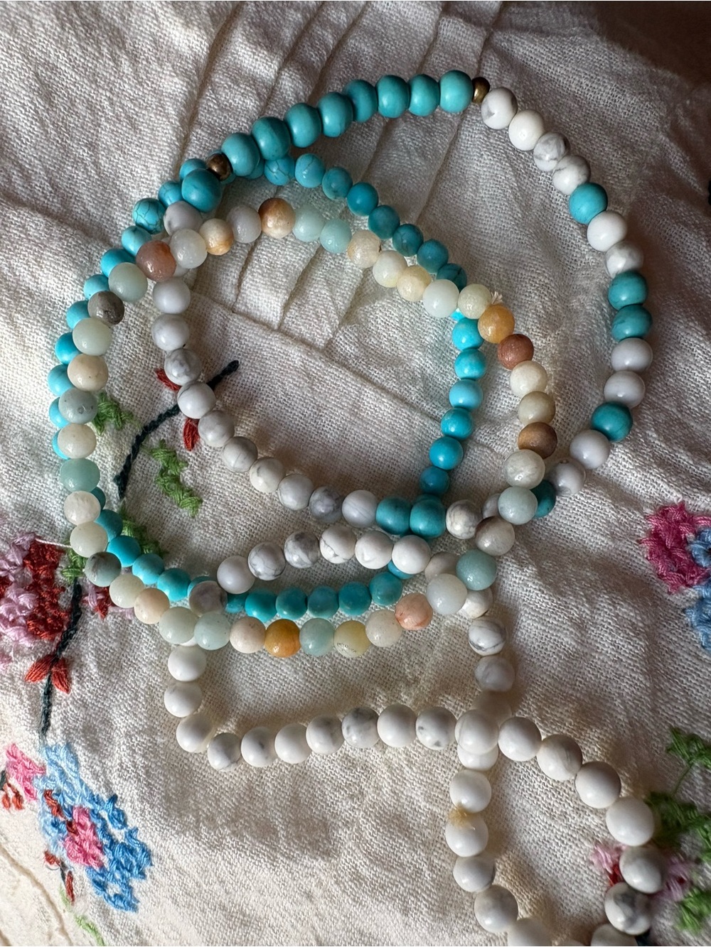 Turquoise & White Beaded Stretch Bracelet Set